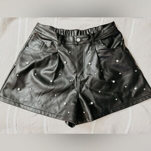 Peach Love California Faux Leather Shorts with Pearl Details Size L NWT